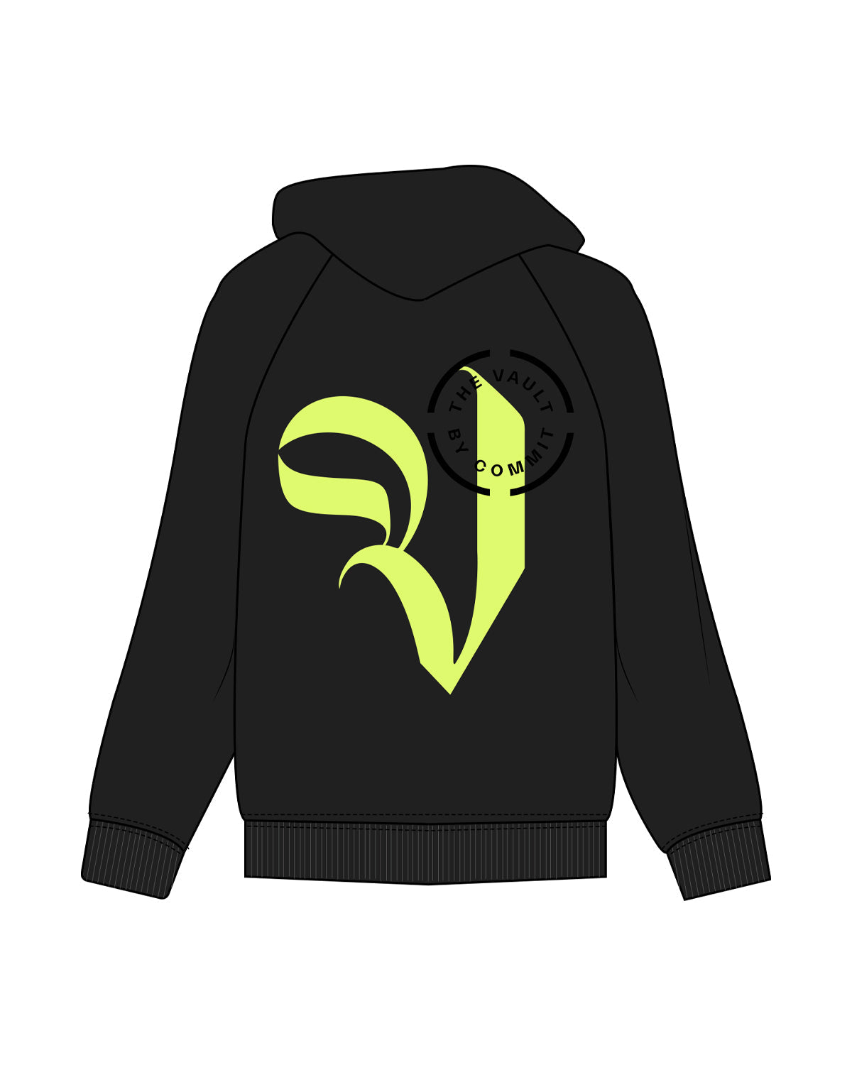 Commit Fitness Vault - Mens Hoodie - Black with Neon Yellow - Center