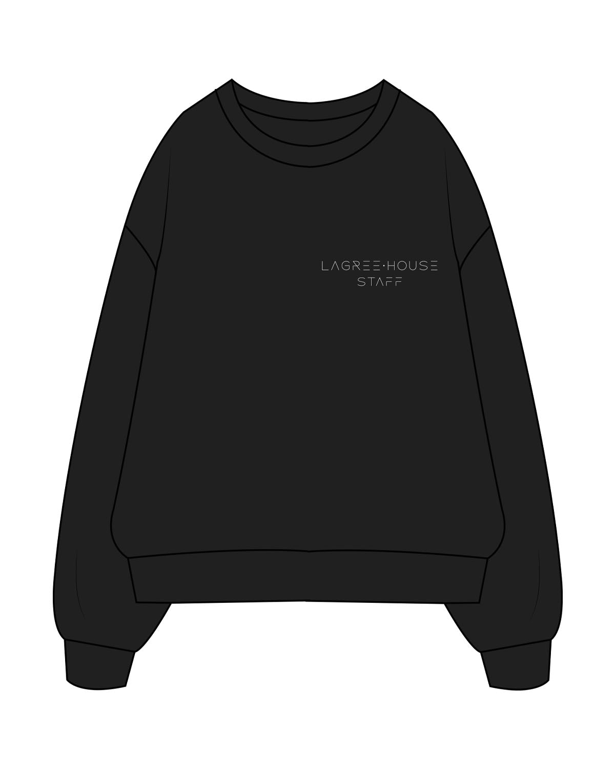The Womens Crewneck - Black - Lagree House - Left Chest Stacked - Staff - White