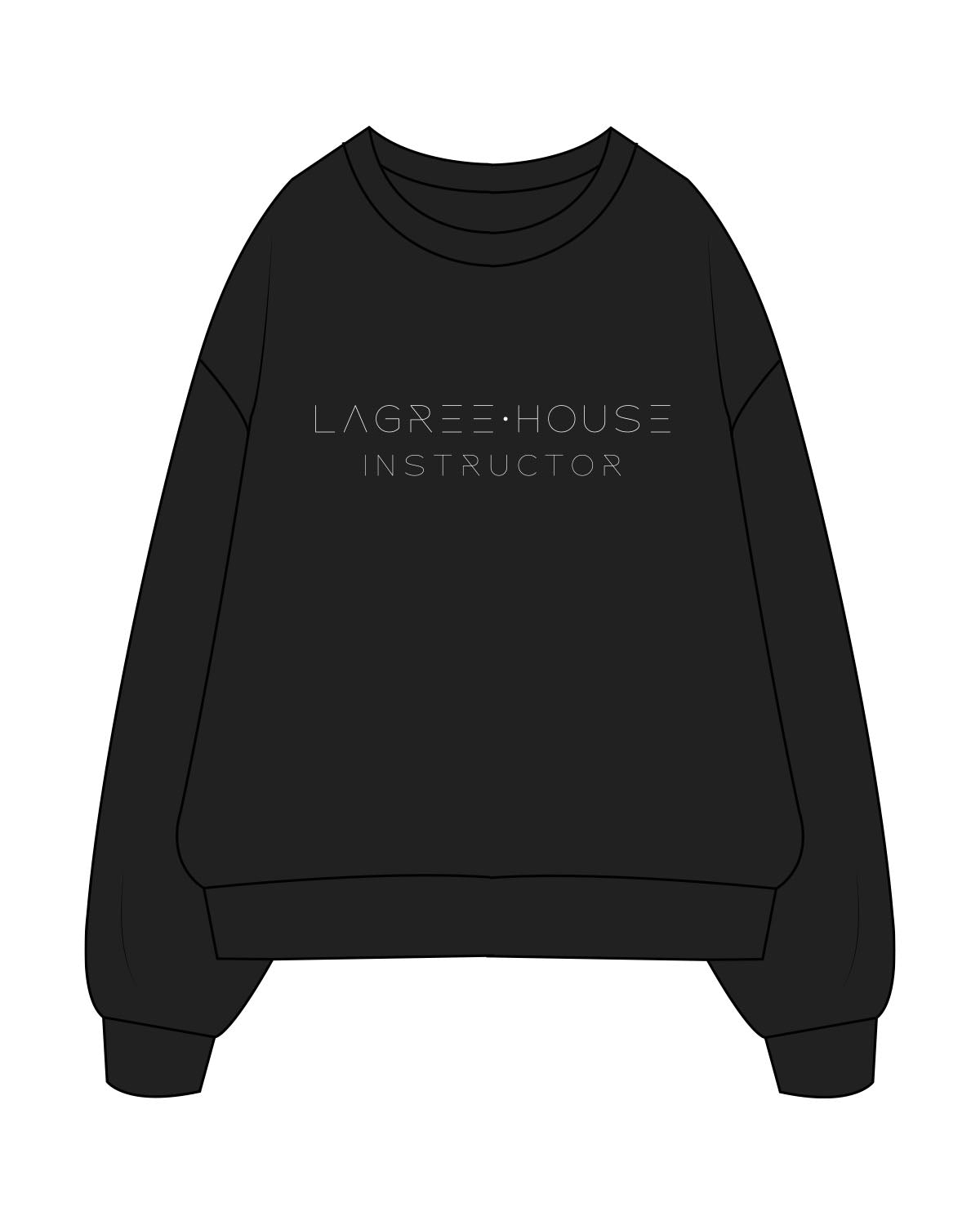 The Womens Crewneck - Black - Lagree House - Center Chest Stacked - Instructor - White