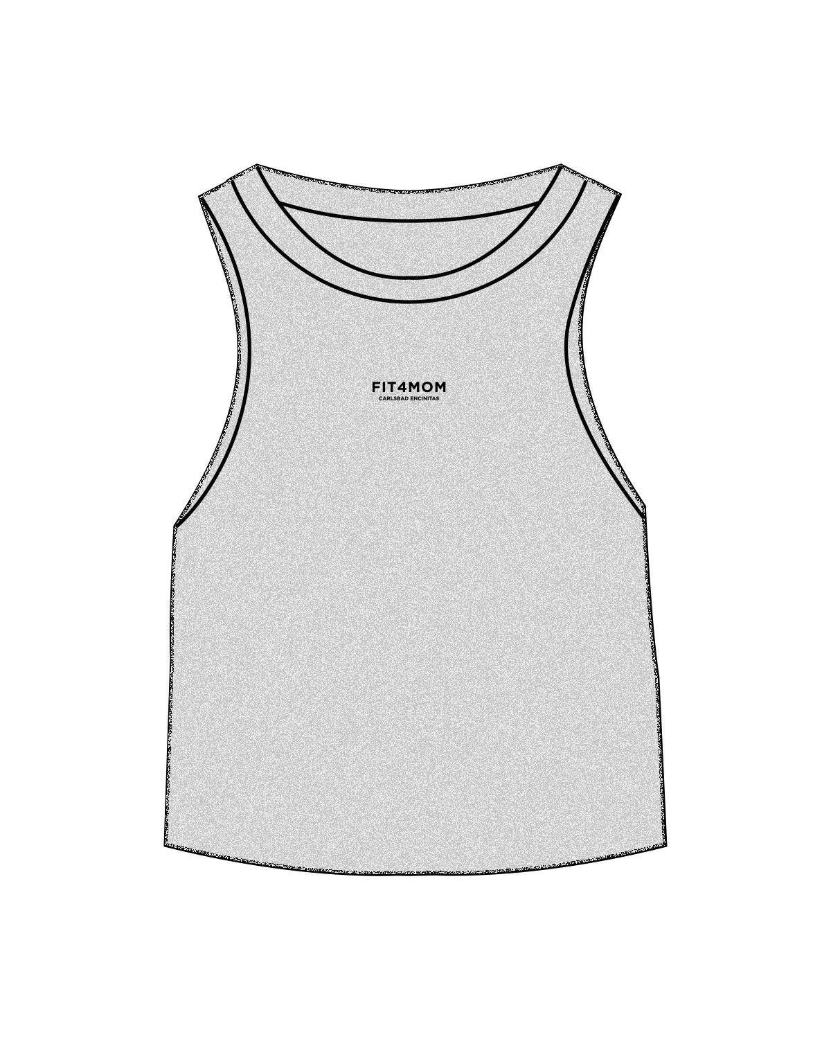 The Micro Rib Racer Crop - Heather - Fit 4 Mom Carlsbad Encinitas - Center Chest & Back Stacked - Printed - Black