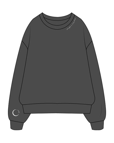 The Midweight Unisex Crewneck - Washed Black - Core Crown Point - Front Neckline & Right Wrist - Back Neckline - Printed - White