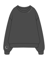The Midweight Unisex Crewneck - Washed Black - Core Crown Point - Front Neckline & Right Wrist - Back Neckline - Printed - White