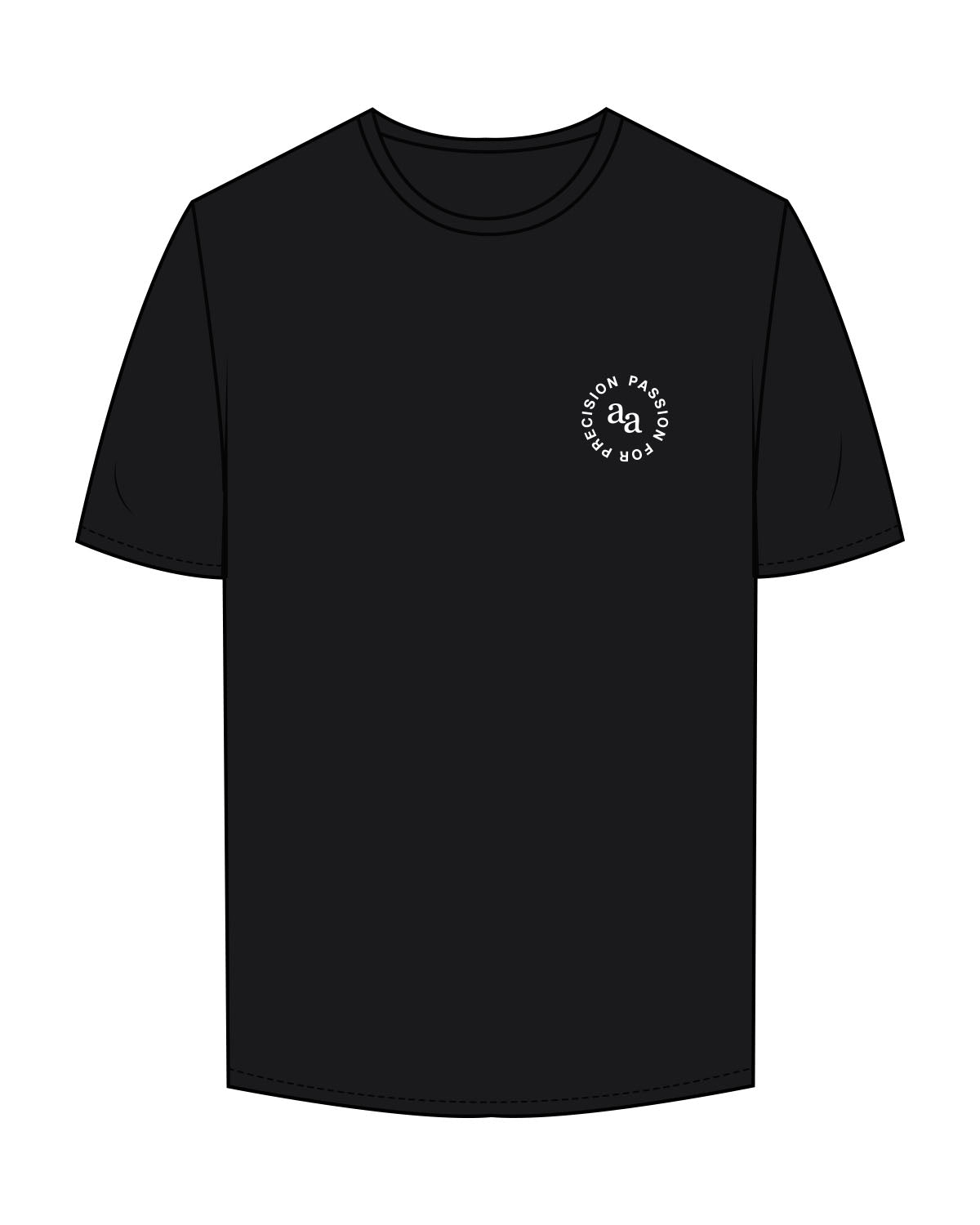 The Mens Midweight Tee - Black - AA Associates - Left Chest Round - Printed - White