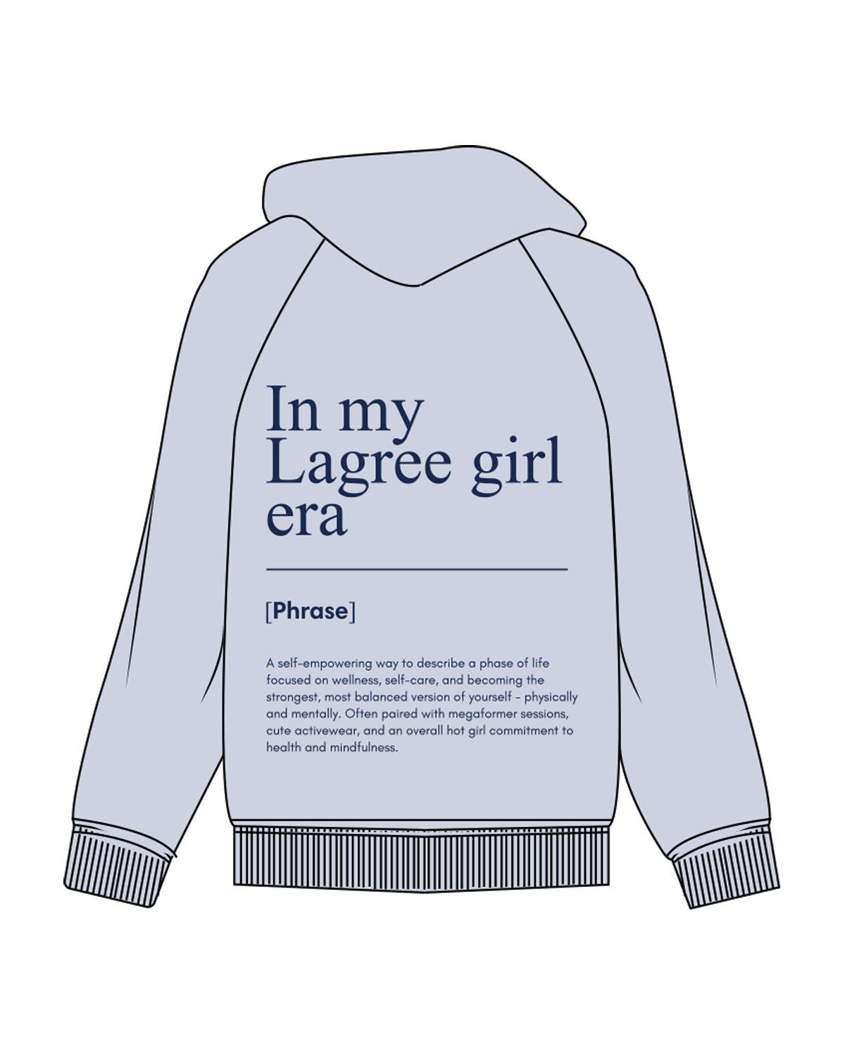 The Womens Hoodie - Powder - Pilates Evolution - Left Sleeve - Embroidered - Cobalt - Full Back - Printed - Cobalt