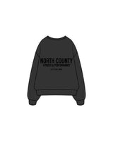 The Mens Crewneck - Washed Black - North County - Left and Center Chest Stacked - Black