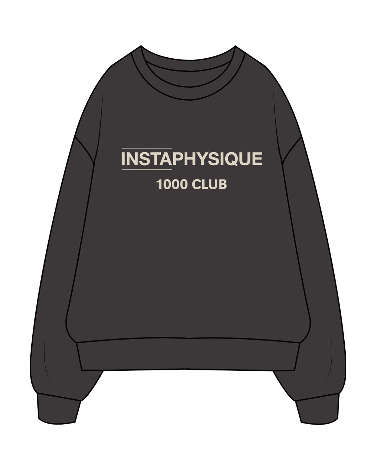 The Mens Crewneck - Washed Black - Instaphysiques - Center Chest Stacked - Printed - Off White