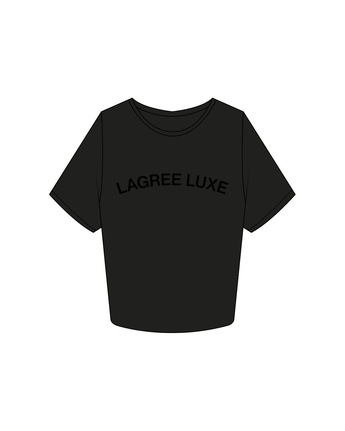 The Crop Tee - Black - Lagree Luxe - Center Chest Arc - Printed - Tone on Tone