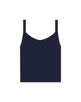 The Micro Rib Strappy Crop Tank - Navy - B Long Pilates - Chest Center - Top Back - Printed - Full Color