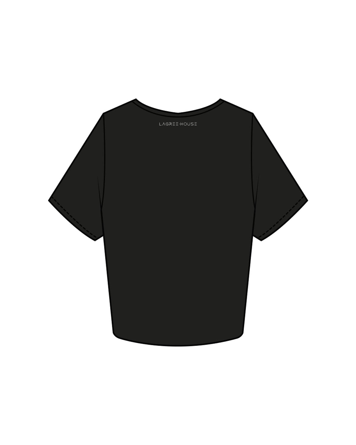 The Crop Tee - Black - Lagree House - Left Chest Stacked & Back Neckline - Staff - White