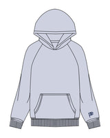 The Womens Hoodie - Powder - Pilates Evolution - Left Sleeve - Embroidered - Cobalt - Full Back - Printed - Cobalt