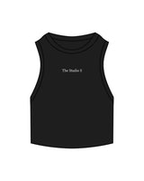 The Ribbed Crop Tank - Black - Studio S - Center Chest - Embroidered - White