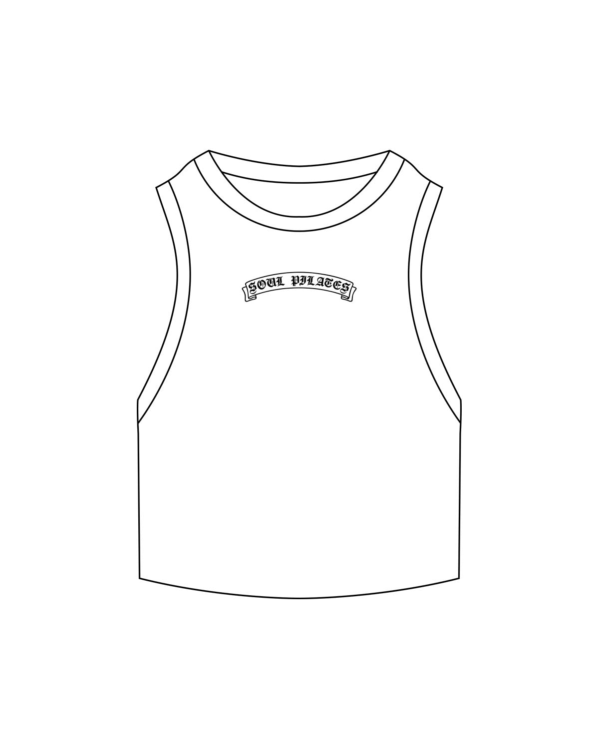 The Ribbed Crop Tank - White - Soul Pilates and Care - Center Chest - Embroidered - Black