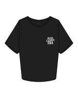 The Crop Tee - Black - Left Chest Stacked & Center Back Neckline - Printed - White