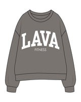 The Womens Crewneck - Washed Gray - Lava - Center Chest Stacked - White Printed