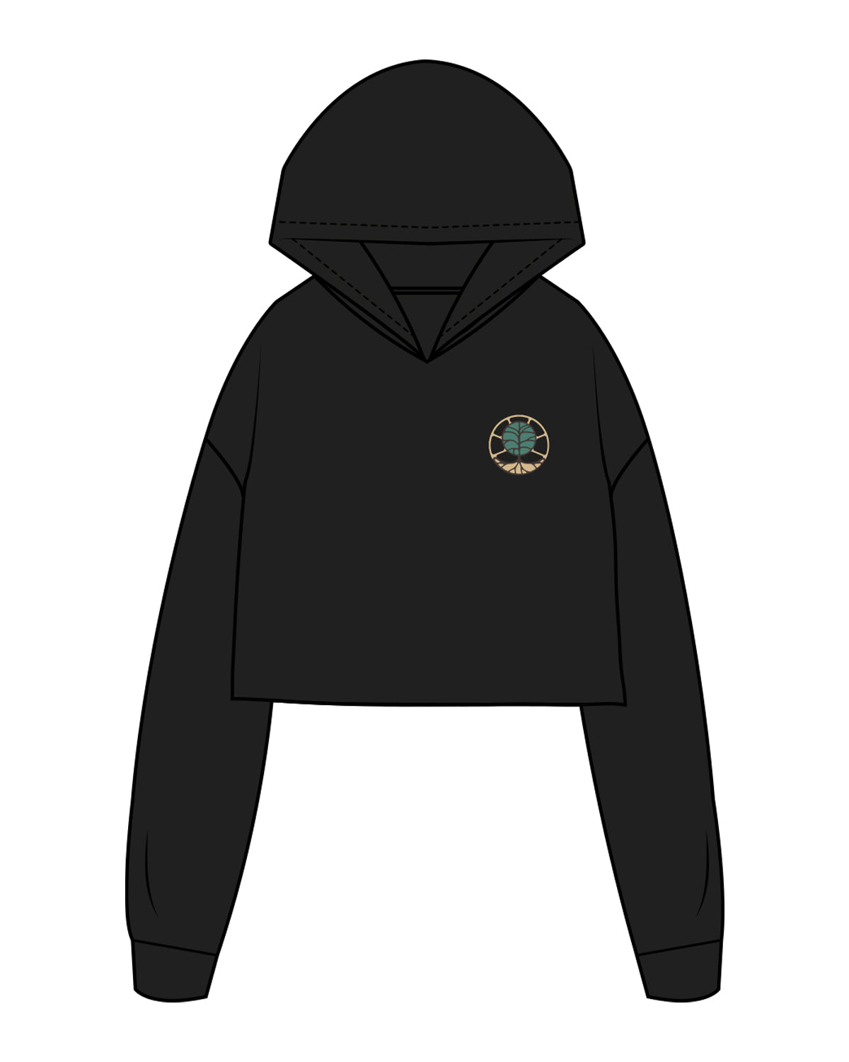 The Crop Terry Hoodie - Black - EVERCORE - Left Chest & Back Center Stacked - Full Color