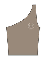 The One Shoulder Tank - Brown - Pilates Phoenix - Left Chest - Printed - White