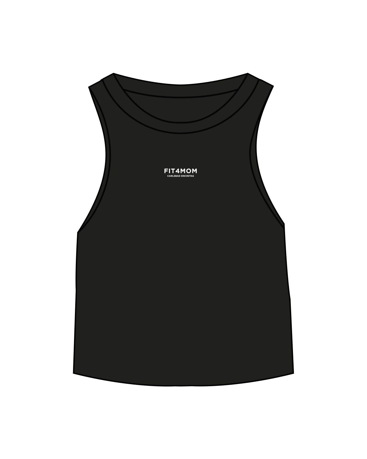 The Micro Rib Racer Crop - Black - Fit 4 Mom Carlsbad Encinitas - Center Chest & Back Stacked - Printed - White