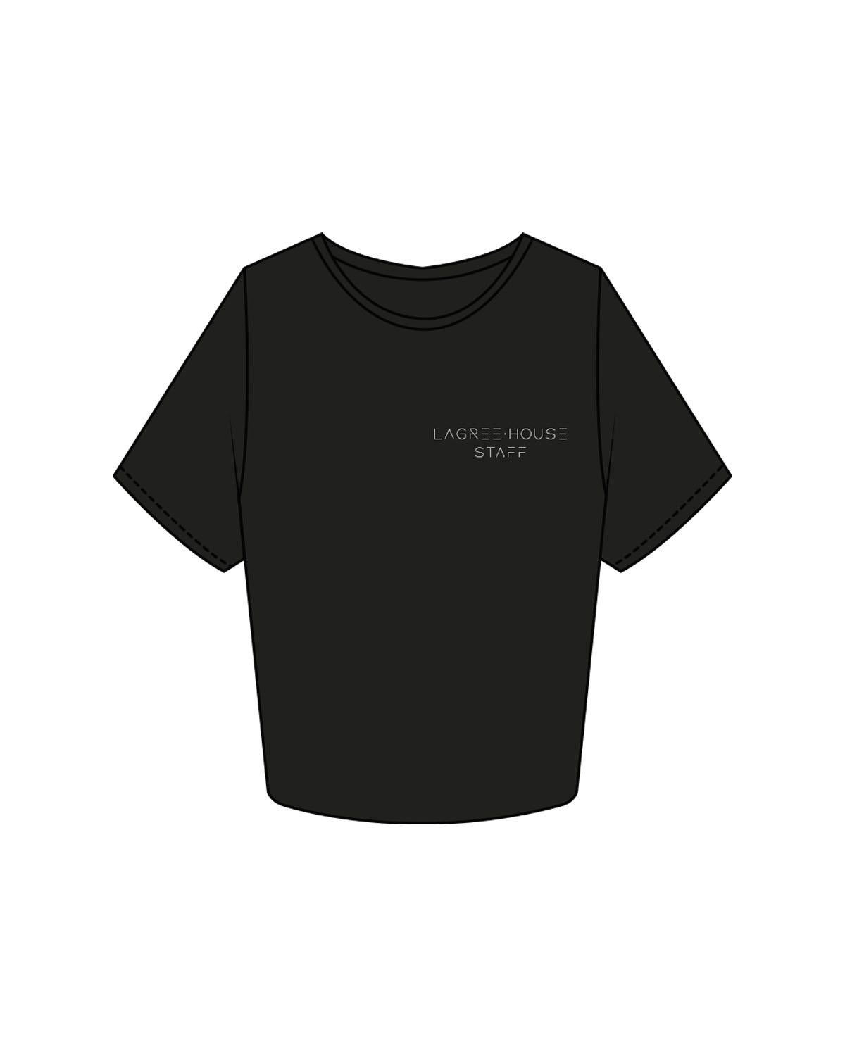 The Crop Tee - Black - Lagree House - Left Chest Stacked & Back Neckline - Staff - White
