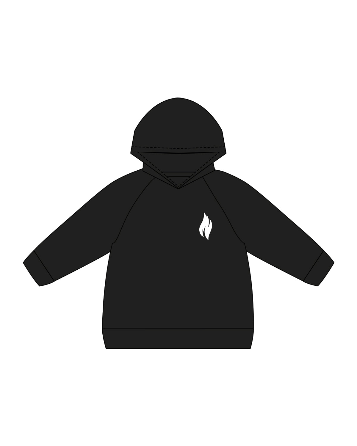 The Kids Hoodie - Black - The Burn Society - Left Chest - Fire - Back Sacked - 3 Layers - White