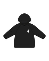 The Kids Hoodie - Black - The Burn Society - Left Chest - Fire - Back Sacked - 3 Layers - White