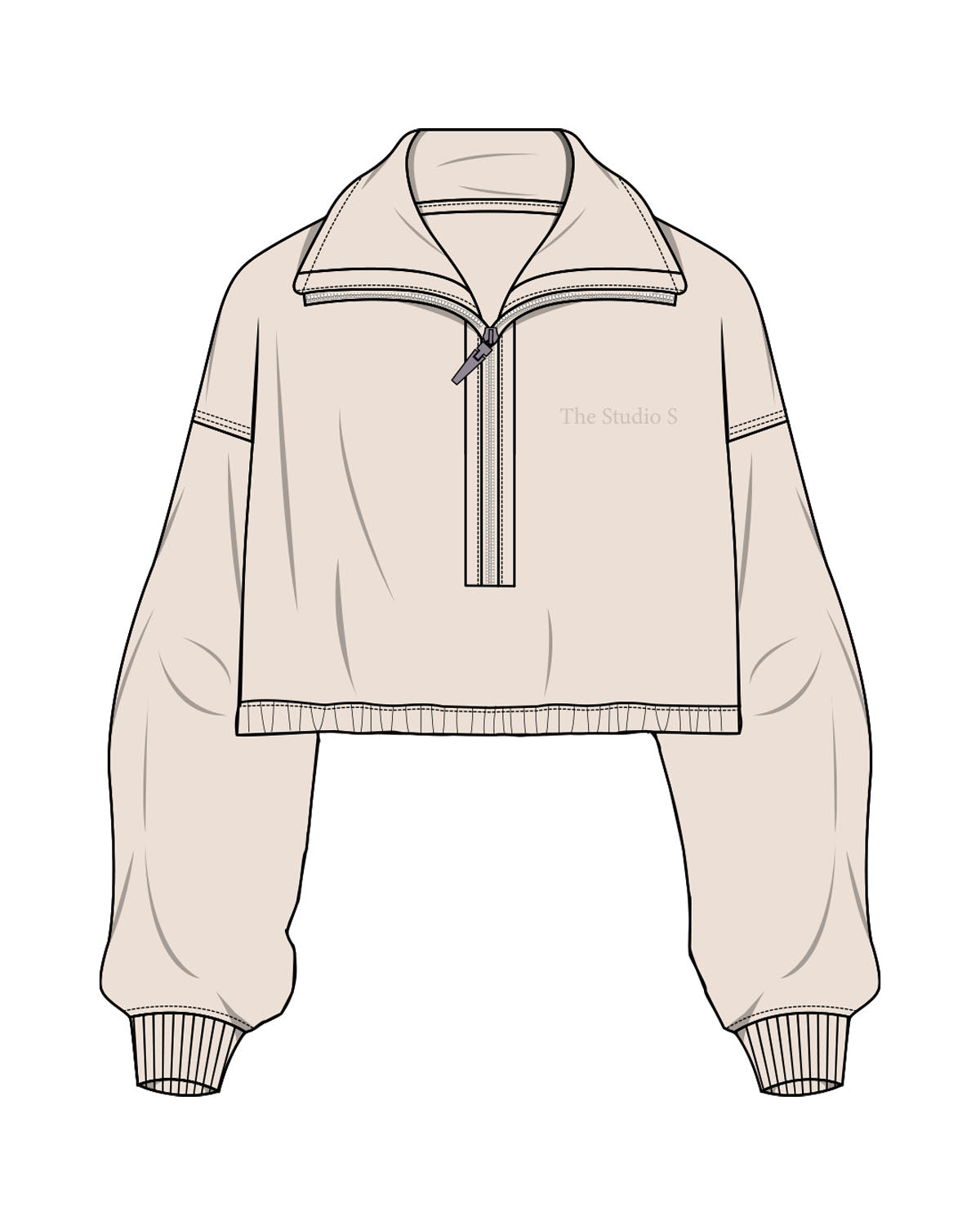 The Suede 1/2 Zip - Latte - Studio S - Left Chest - Embroidered - Tone on Tone