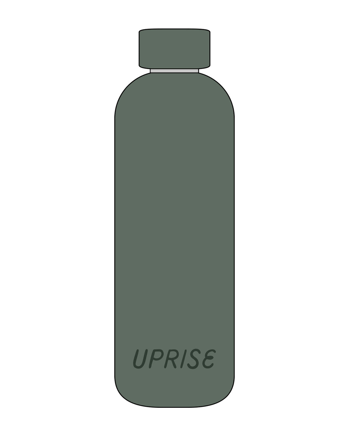 The Water Bottle - Forest - Uprise Hot Yoga - Front Bottom - "UPRISE" - Printed - Tone on Tone