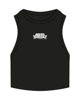 The Ribbed Crop Tank - Black - Higher Ground - Center Chest Stacked - Embroidered - White