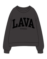 The Womens Crewneck - Washed Black - Lava - Center Chest Stacked - Black Printed