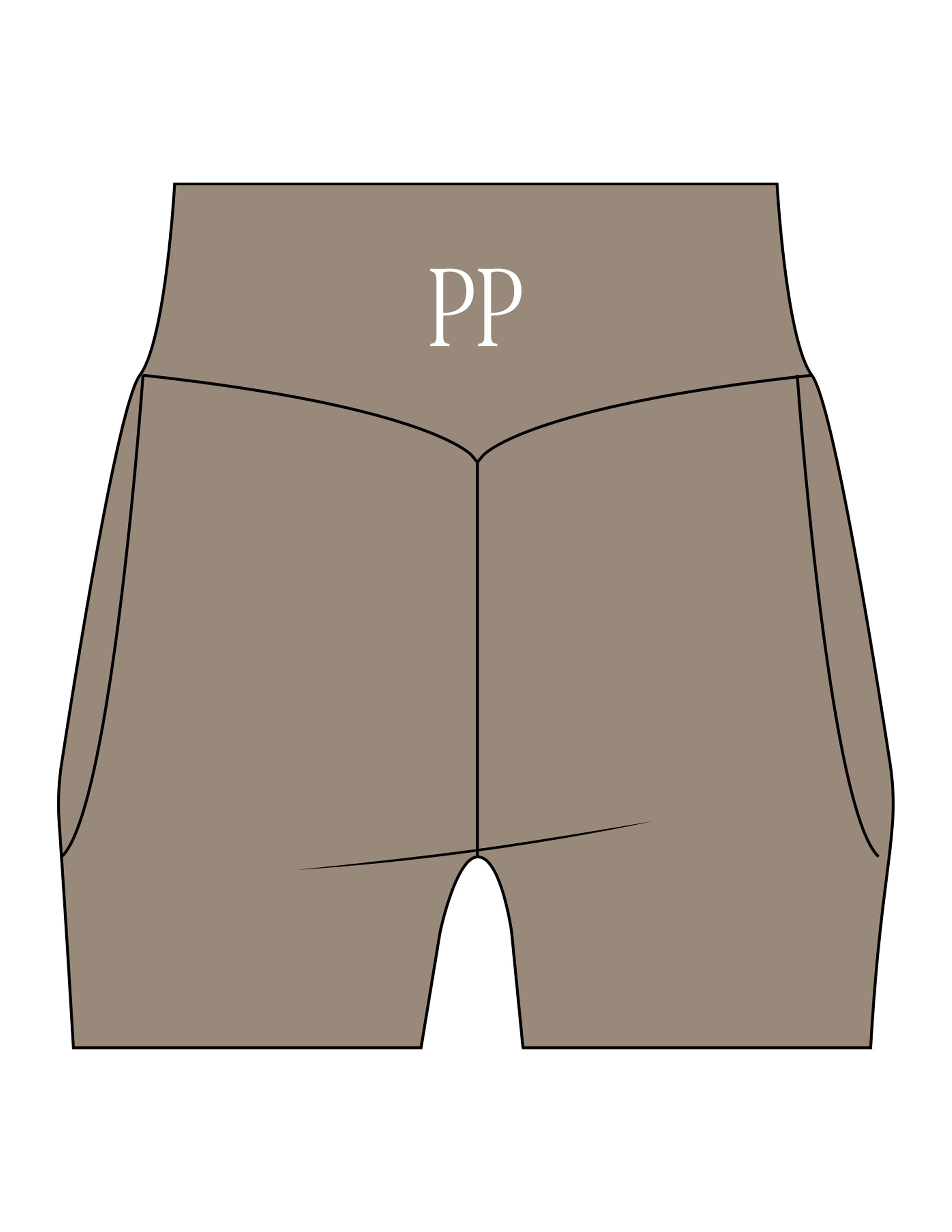 The Womens Sporty Pocket Short - Brown - Pilates Phoenix - Back Waistline - Printed - White