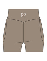 The Womens Sporty Pocket Short - Brown - Pilates Phoenix - Back Waistline - Printed - White