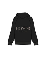 The Womens Zip Hoodie - Black - Honor Pilates - Left Chest & Back Center Stacked - Bone