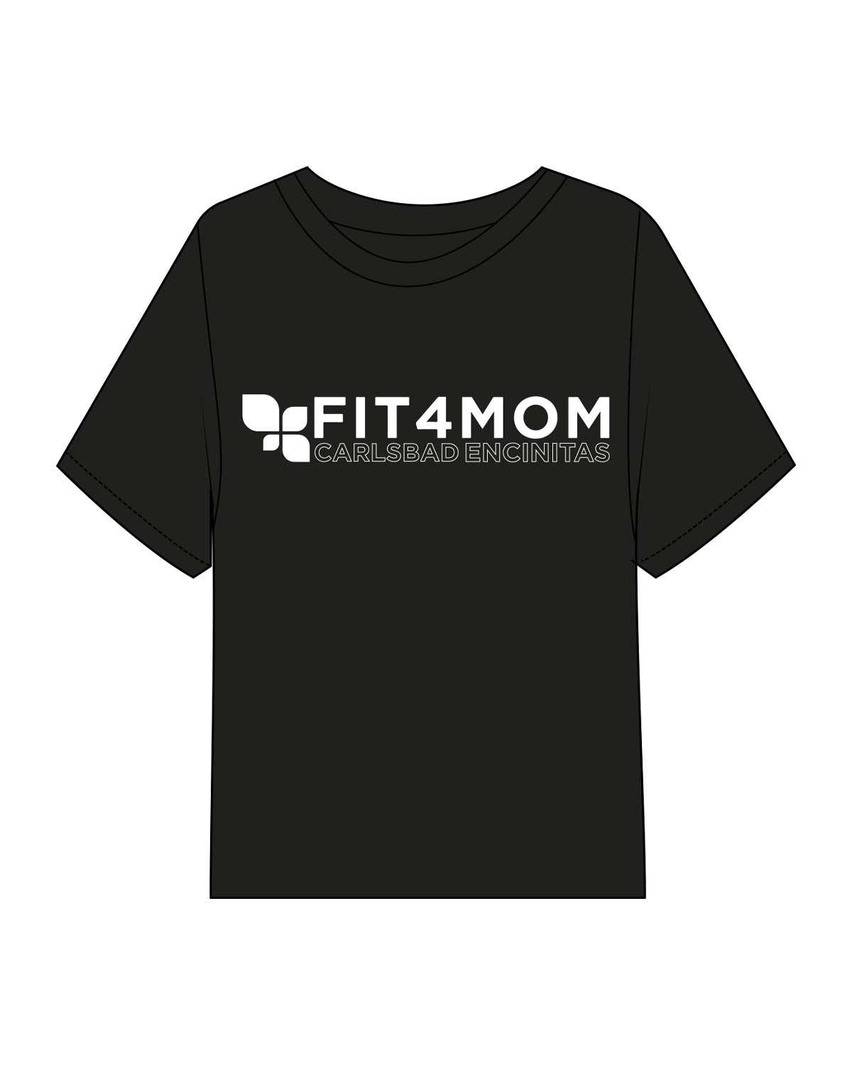 The Midweight Crop Tee - Black - Fit 4 Mom Carlsbad Encinitas - Center Chest Stacked - Printed - White
