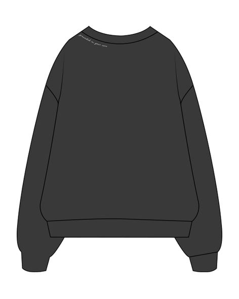 THE WOMENS CREWNECK - Washed Black - Core Crown Point - Front Left Neckline - Right Wrist - Back Right Neckline  - Printed - White