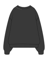 THE WOMENS CREWNECK - Washed Black - Core Crown Point - Front Left Neckline - Right Wrist - Back Right Neckline  - Printed - White