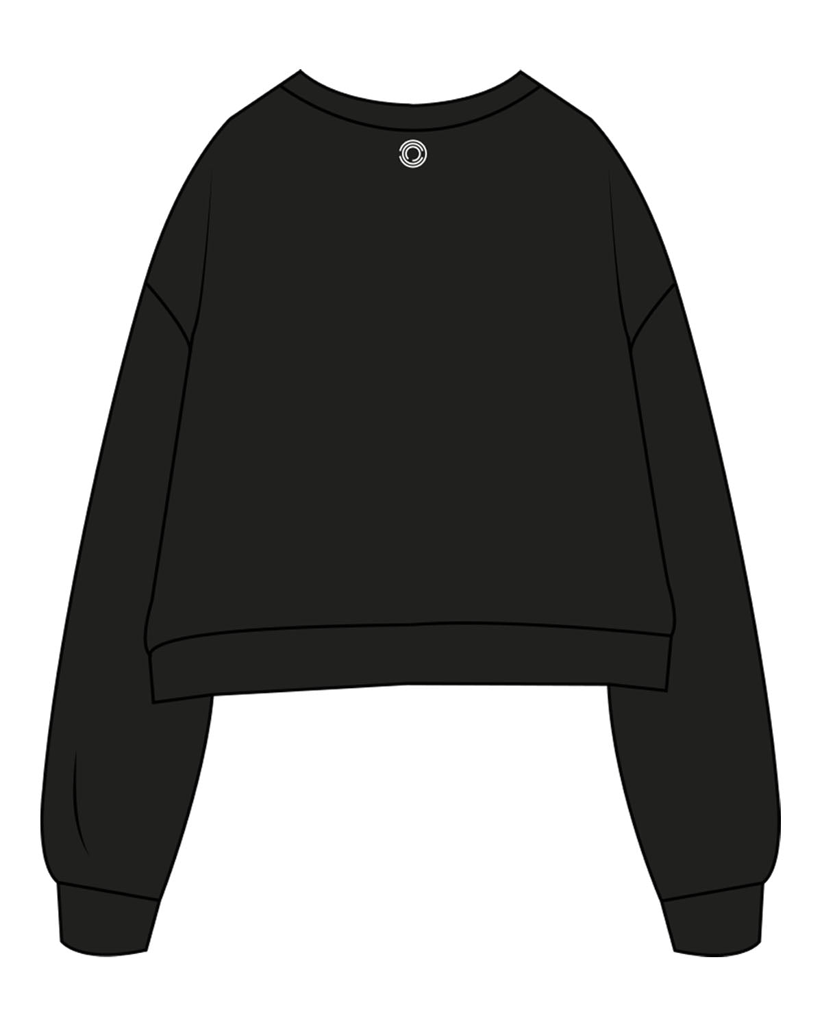 The Studio Crop - Black - Core Cycle - Left Chest Stacked & Center Back Neckline - Printed - White