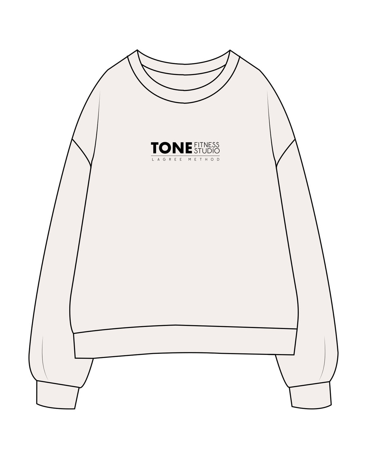 The Womens Crewneck - Bone - Tone Fitness Studio - Center Chest Stacked - Back Stacked - Printed - Black