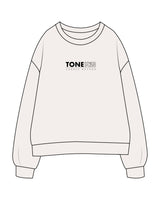 The Womens Crewneck - Bone - Tone Fitness Studio - Center Chest Stacked - Back Stacked - Printed - Black