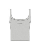 The Micro Rib Strappy Crop Tank - Heather - Lucky Penny - Center Chest Stacked - Embroidered - Black