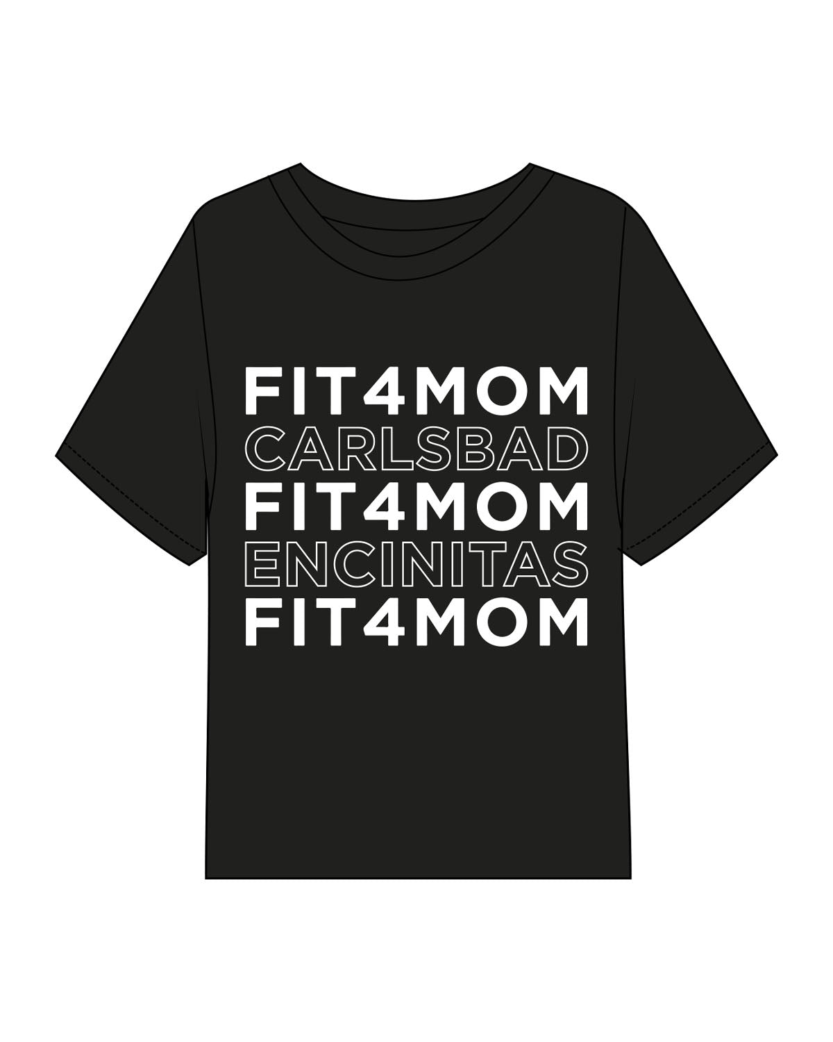 The Midweight Crop Tee - Black - Fit 4 Mom Carlsbad Encinitas - Front Stacked - Printed - White