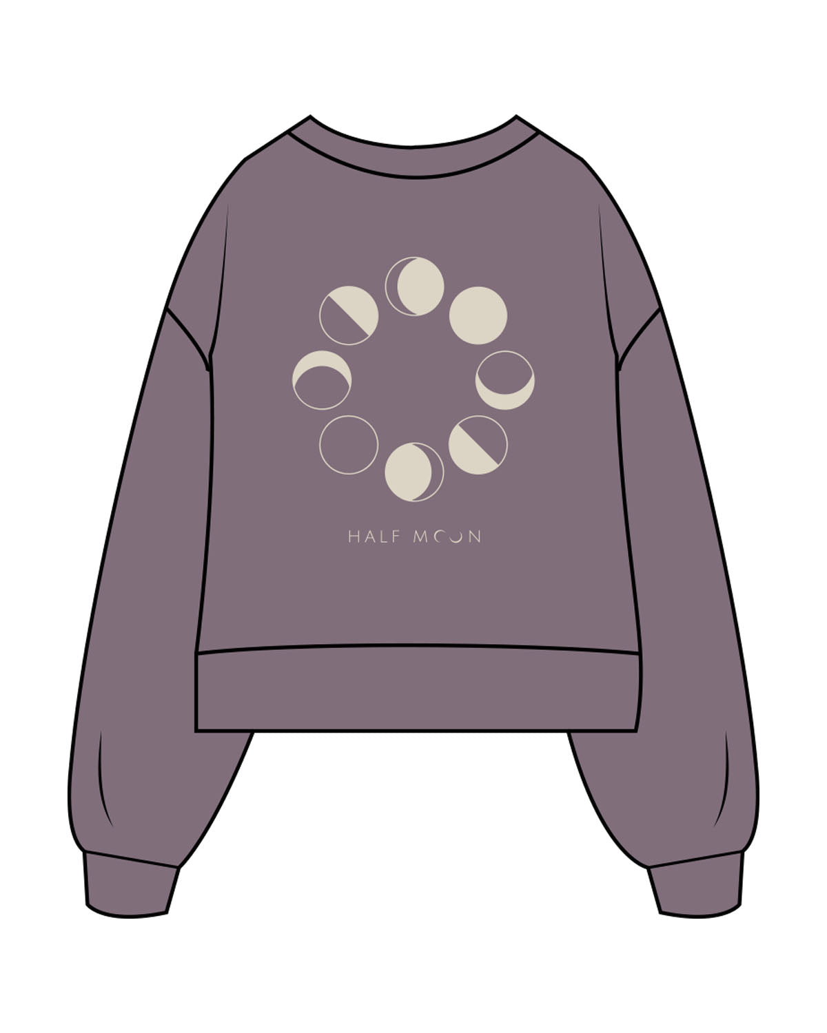 The Womens Heavyweight Crop - Mauve - Half Moon Yoga - Center Chest & Back Round Moons - Printed - Off White