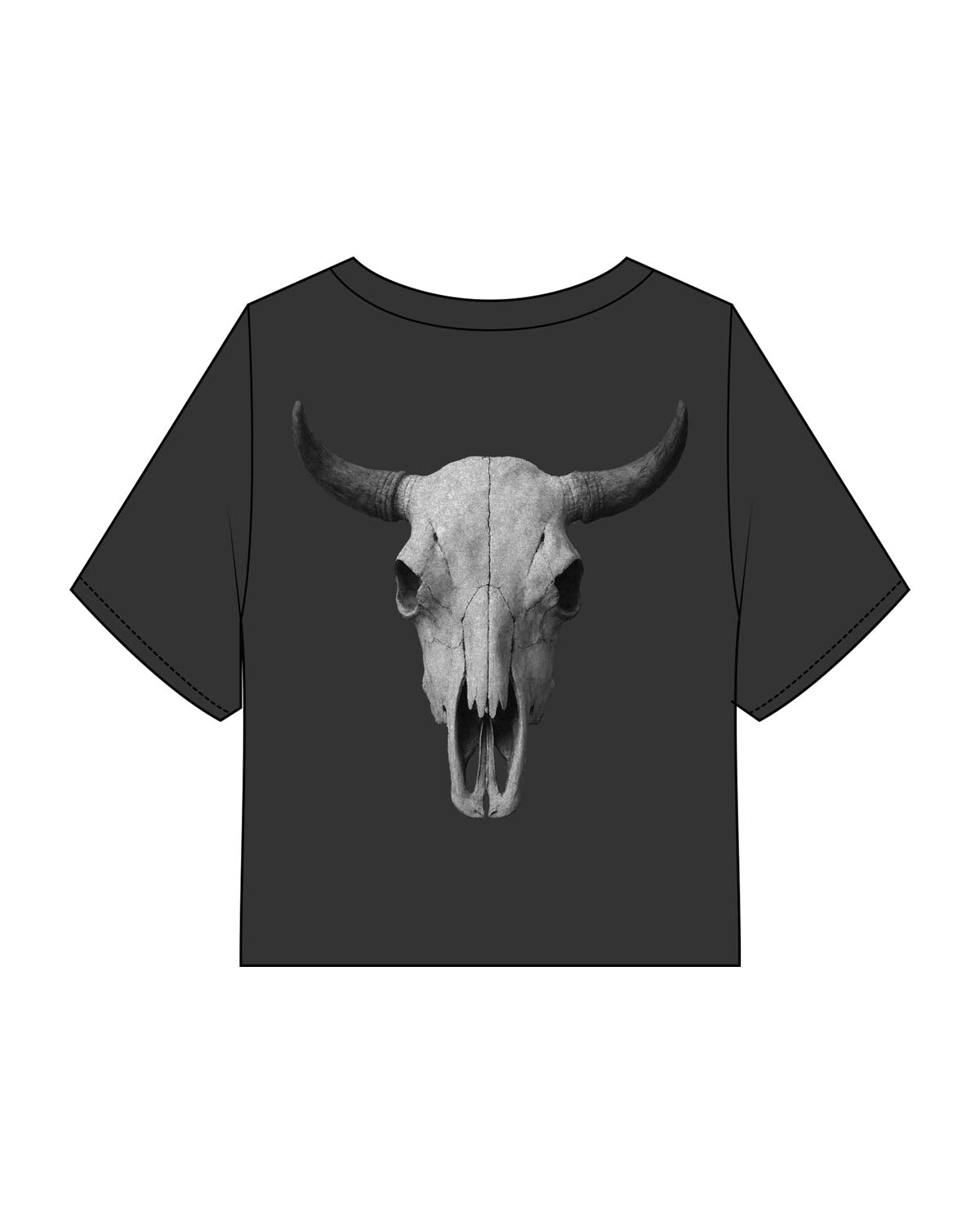 The Heavyweight Crop Tee - Washed Black - FadeFarm - Left Sleeve & Back Skull - Printed - Off White