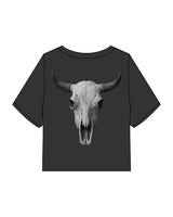The Heavyweight Crop Tee - Washed Black - FadeFarm - Left Sleeve & Back Skull - Printed - Off White
