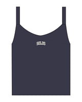 The Micro Rib Strappy Crop Tank - Navy - Solos Pilates - Center Chest - Printed - Cream