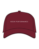 The 5 Panel Trucker Hat - Red - Koch - Center Crown - Embroidered - White