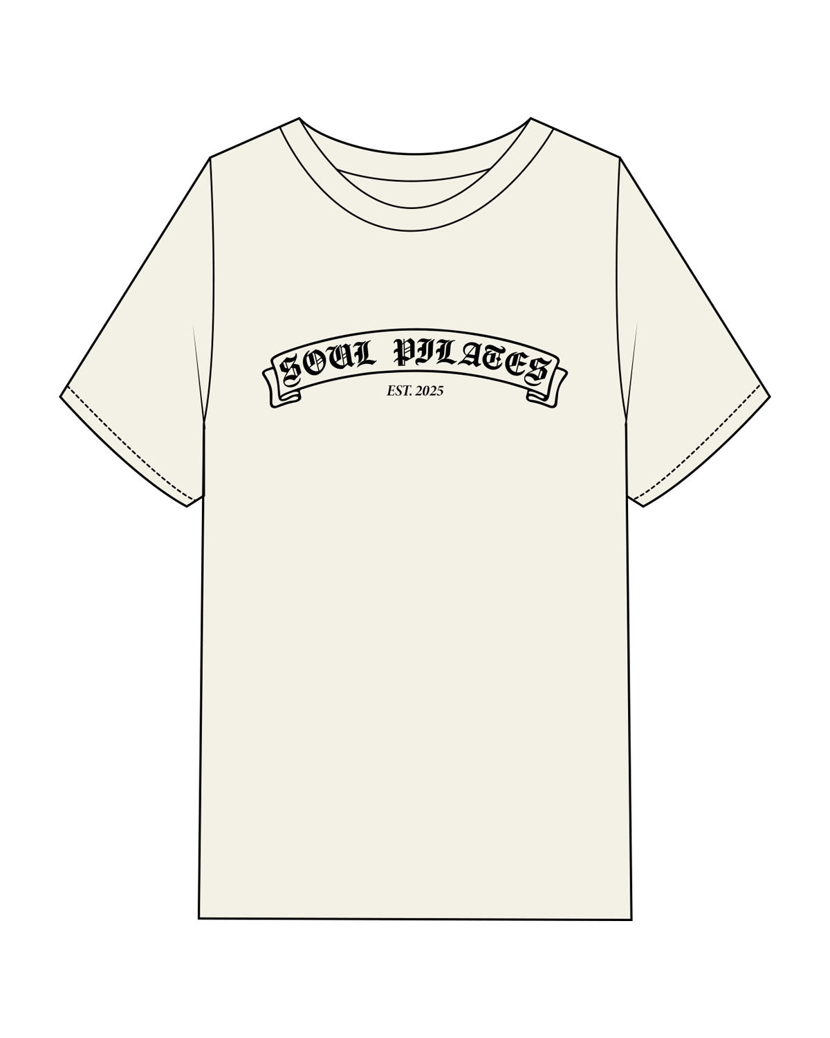 The Womens Heavyweight Tee - Off White - Soul Pilates and Care - Center Chest Stacked - Printed - Black