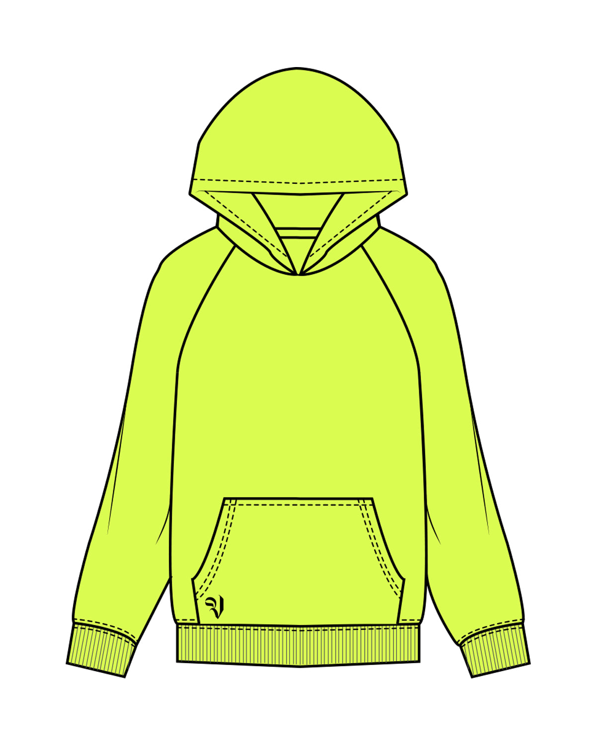 The Mens Hoodie - Neon Yellow - Commit Fitness - The Vault - Right Bottom Pocket - Right Sleeve - Back Center Stacked - Black