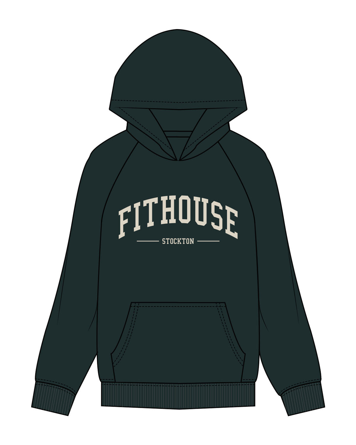 The Mens Hoodie - Pine Green - Fit House - Chest Arc Stacked -Printed - Full Color