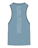 The Scoop Muscle Tank - Teal Heather - Lava - Center Chest Stacked & Center Back Vertical - White Printed