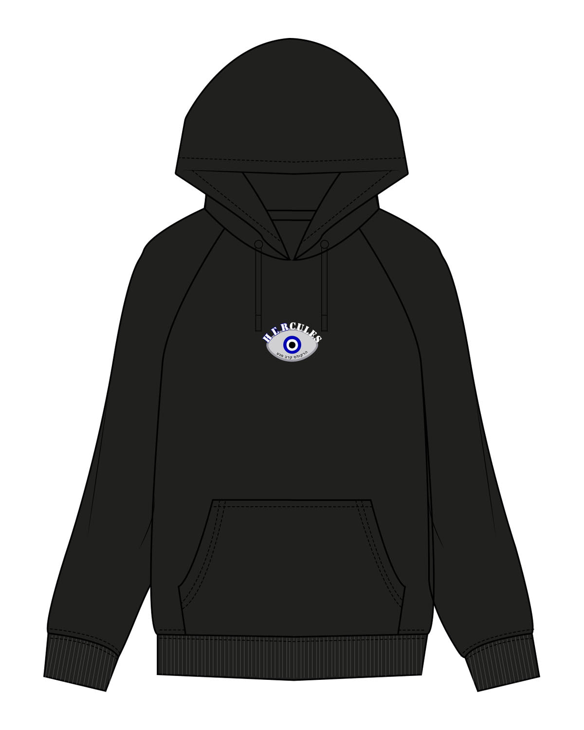 The Mens Classic Hoodie - Black - Hercules - Center Chest & Back Stacked - Printed - Tone on Tone