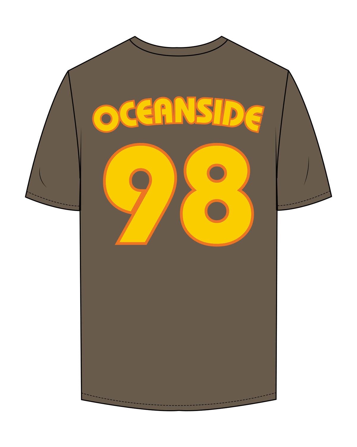 The Mens Tee - Walnut - Swamis Padres - Center Chest Stacked & Back Stacked "OCEANSIDE" - Printed - Full Color
